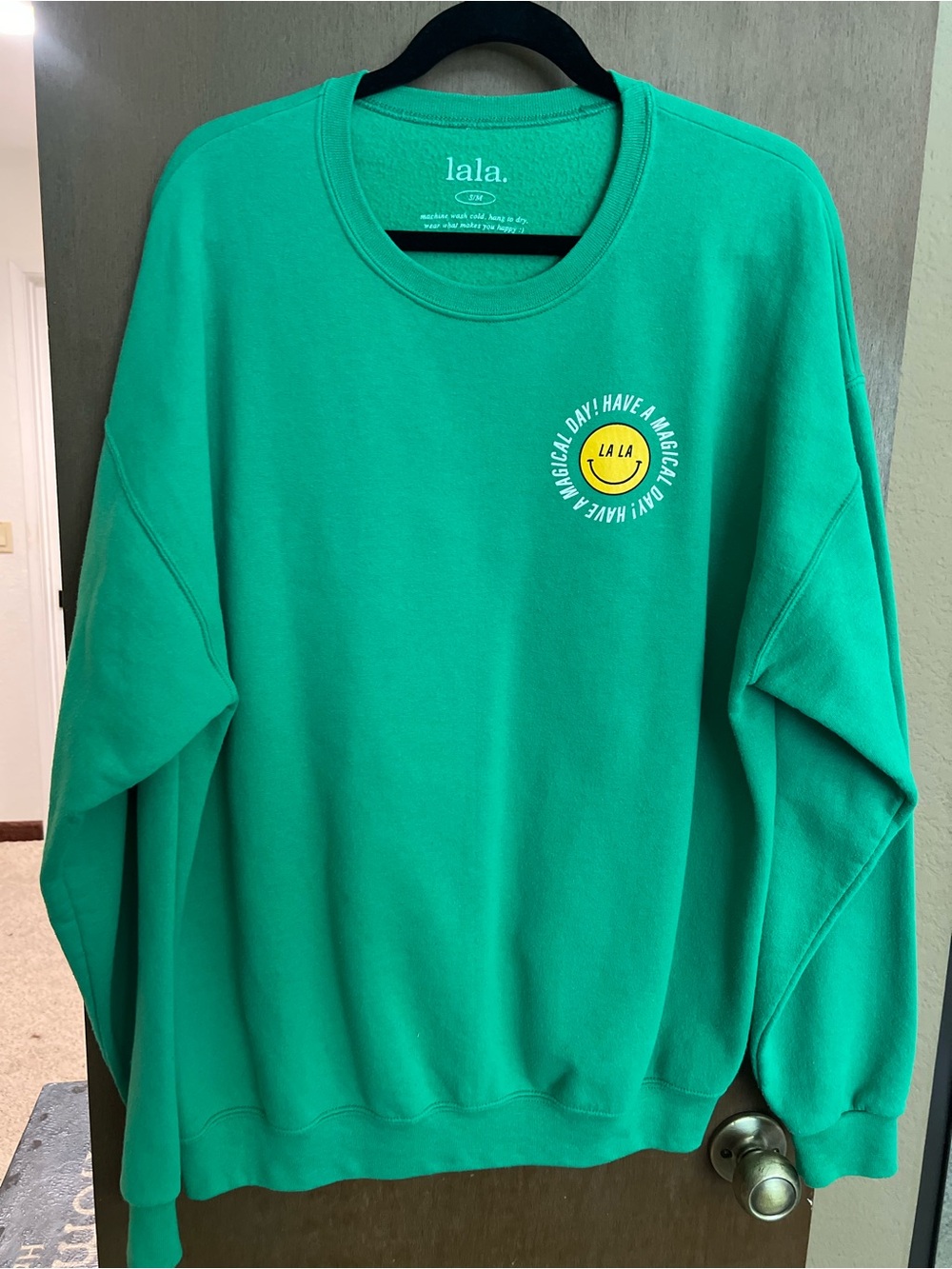 Dressed in LaLa Kelly Green Oversized Crewneck Sweatshirt with Yellow Smile Logo